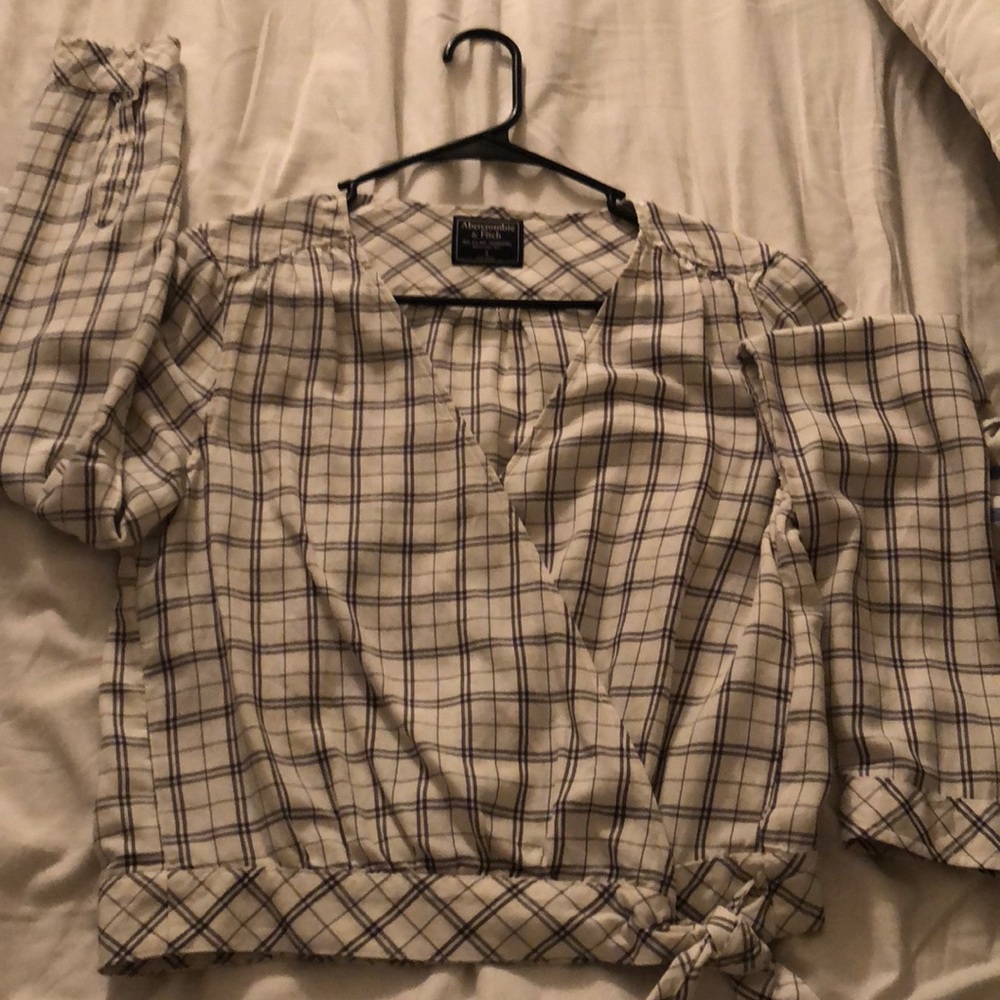 Wrap front button plaid shirt